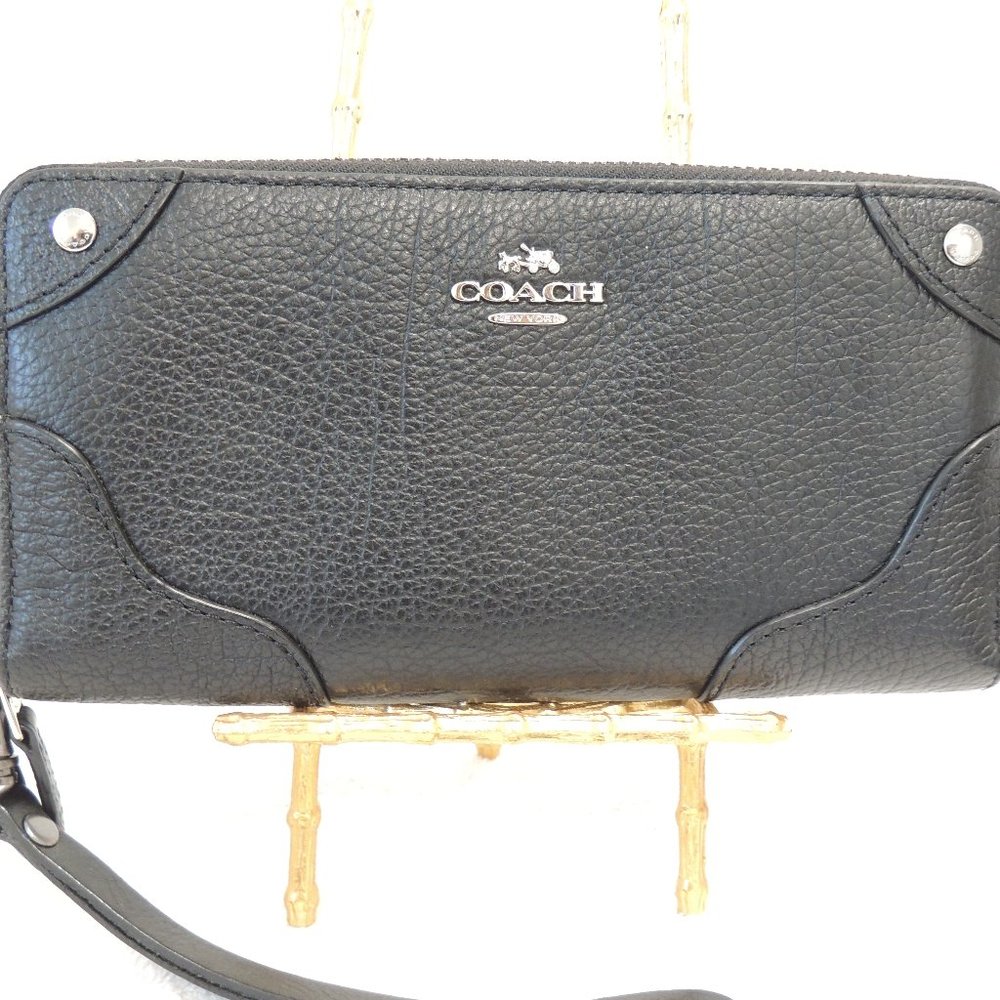 Black Coach pebble leather wristlet/wallet